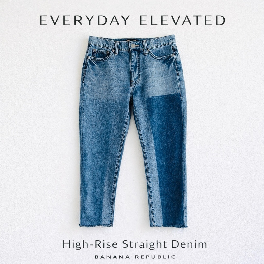 Banana Republic High-Rise Straight Jeans Two-Tone Panel Denim | Raw Hem Size 26